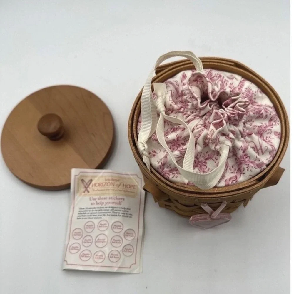 Longaberger 2006 Horizon of Hope Basket Wood Lid‎ Liner Heart Charm Vintage 18